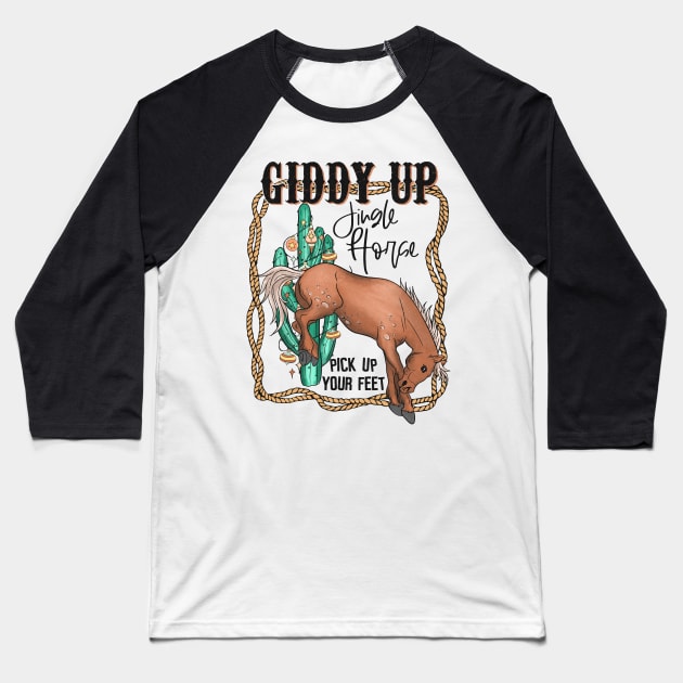 Giddy Up Jingle Horse Funny Western Christmas Baseball T-Shirt by JDVNart